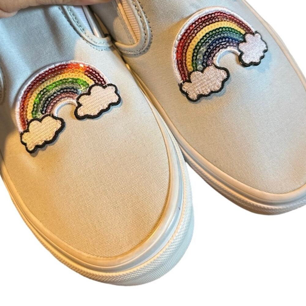 VANS SLIP-ON LIGHT BLUE SEQUINED RAINBOW ON FRONT WOMENS 8.5 JUNIORS 7 EU 39